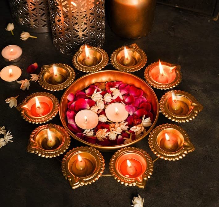 Copper Diya Shape Flower Decorative for Diwali